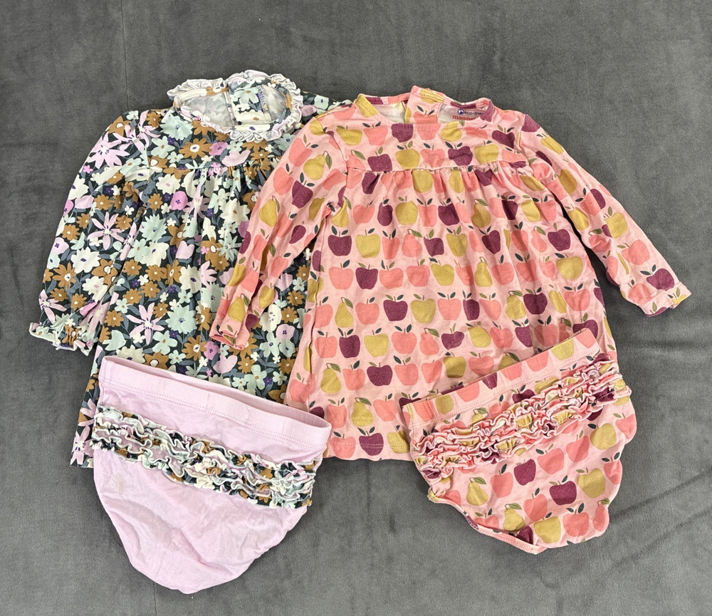 2)Magnetic Me Baby Girl 6-9M Dresses Bloomers Set Apple/Floral Modal Soft Outfit